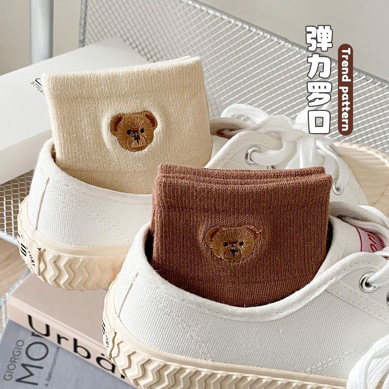 Vớ Cotton Cổ Thấp In Họa Tiết Gấu Hoạt Hình Dễ Thương Thời Trang Xuân Thu Cho Nữ