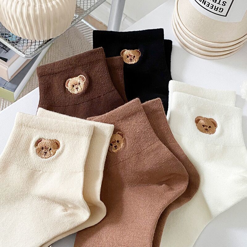 Vớ Cotton Cổ Thấp In Họa Tiết Gấu Hoạt Hình Dễ Thương Thời Trang Xuân Thu Cho Nữ