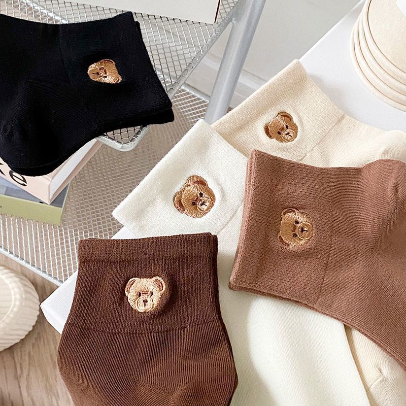 Vớ Cotton Cổ Thấp In Họa Tiết Gấu Hoạt Hình Dễ Thương Thời Trang Xuân Thu Cho Nữ