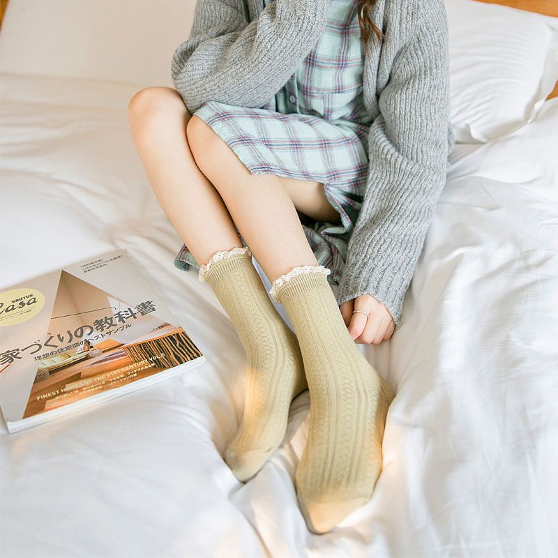 Tất Cotton Phối Ren Phong Cách Nhật Bản Thời Trang Xuân Hè Cho Nữ