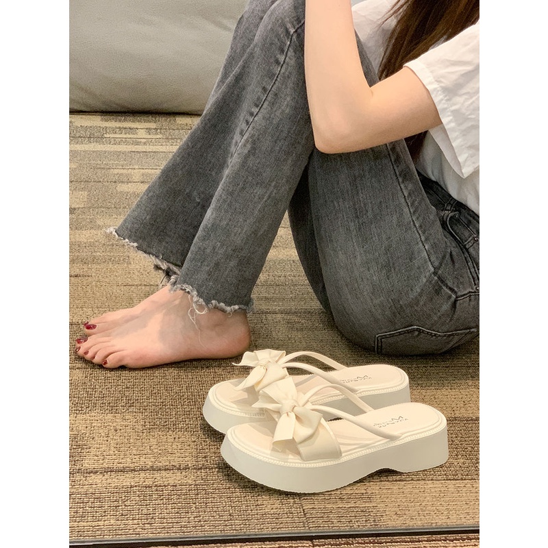 Dép Đế Dày Chống Trượt Đính Nơ Phong Cách Phương Tây Thời Trang Cho Nữ
