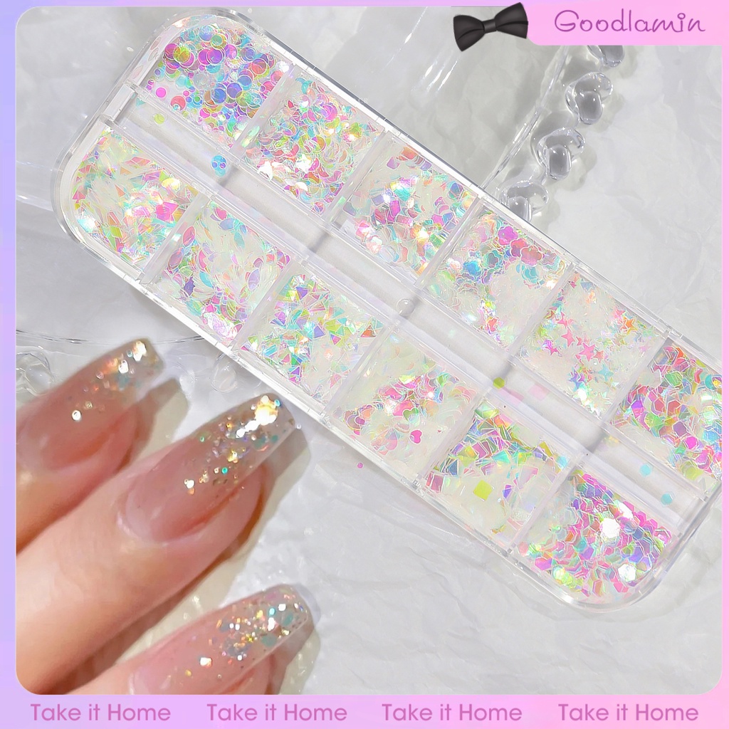 Hộp 12 Hộp Sequin Lấp Lánh Dùng Để Trang Trí Móng Nghệ Thuật