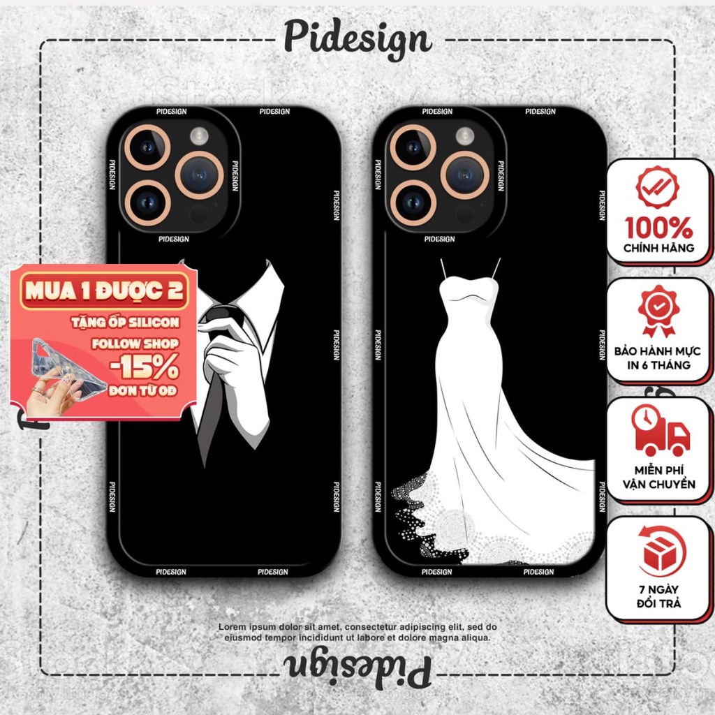 Ốp lưng iphone couple cạnh vuông cặp đôi áo váy cưới 7plus 8plus X Xs max 11 11promax 12pro 13 14 14 pro 14 pro promax