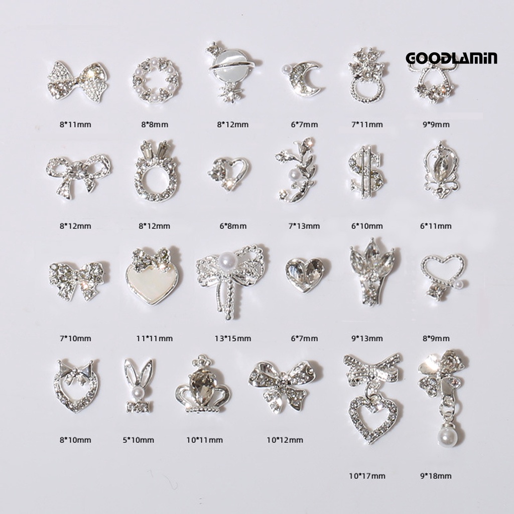 Set 20 Phụ Kiện Trang Trí Móng Tay Sáng Tạo Hình Trái Tim Nơ Bằng Hợp Kim Chống Rỉ Sét