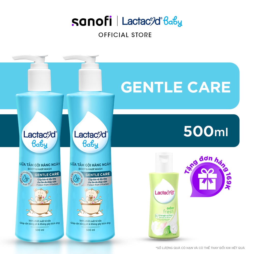 Bộ 2 chai Sữa Tắm Gội Trẻ Em Lactacyd Baby Gentle Care Bảo Vệ Dịu Nhẹ Cho Làn Da Nhạy Cảm 500ml/chai