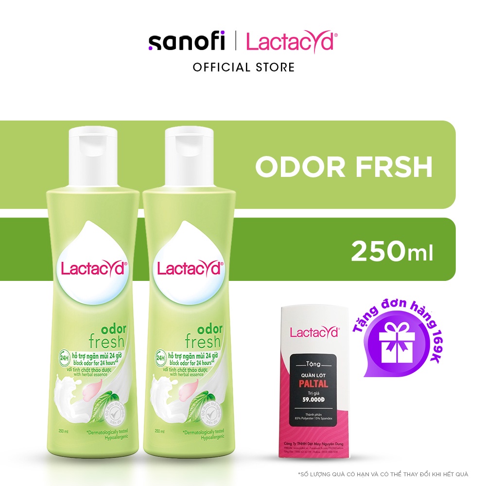 Bộ 2 chai Dung Dịch Vệ Sinh Phụ nữ Lactacyd Odor Fresh Ngăn Mùi 24H 250ml/chai