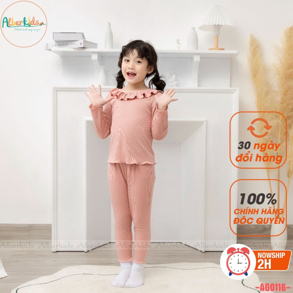 Bộ đồ thu đông dài tay len tăm bé gái ALBER KIDS cho trẻ em 2,3,4,5,6,7,8 tuổi [AG0116]