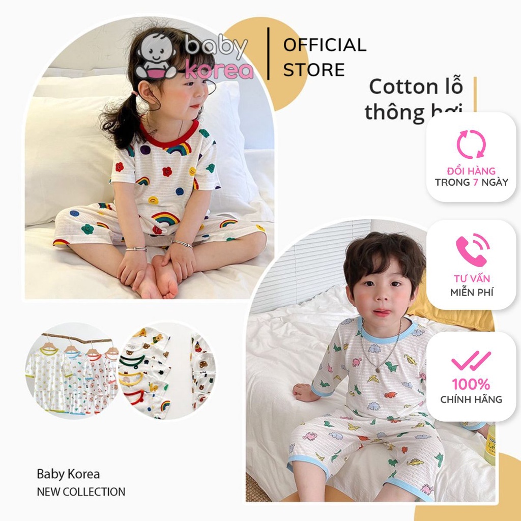 Đồ bộ cotton giấy dáng lửng cho bé trai bé gái mềm mại nhẹ siêu mát made in Korea 2023 thời trang trẻ em BABYKOREA