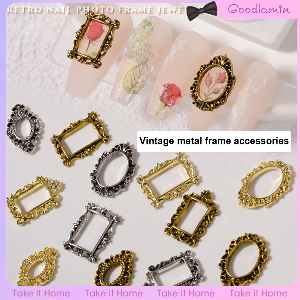 Set 5 Phụ Kiện Trang Trí Móng Tay 3D Bằng Hợp Kim Thiết Kế Đục Lỗ Phong Cách Vintage