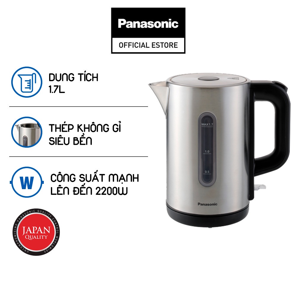 Ấm đun siêu tốc Panasonic NC-K301SRA-1.7L-Thép không gỉ siêu bền-Công suất đến 2200W