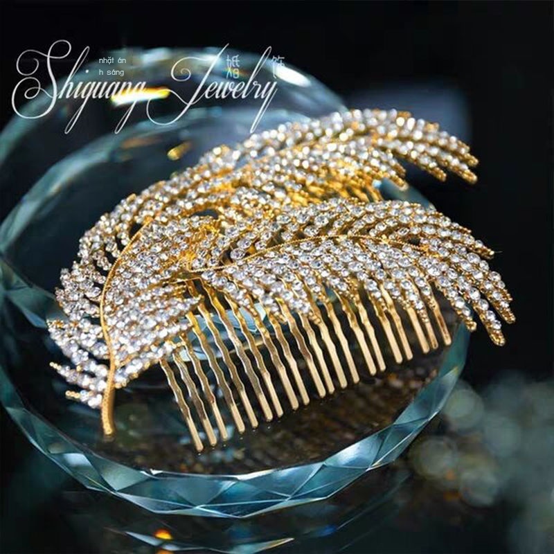 Phụ Kiện Cài Tóc Hình Chiếc Lá Đính Đá Phong Cách Hàn Quốc Cho Cô Dâu