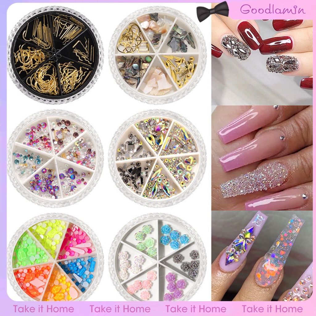 Set 6 Hộp Phụ Kiện Trang Trí Móng Tay Nghệ Thuật DIY Hình Bướm Và Đinh Tán