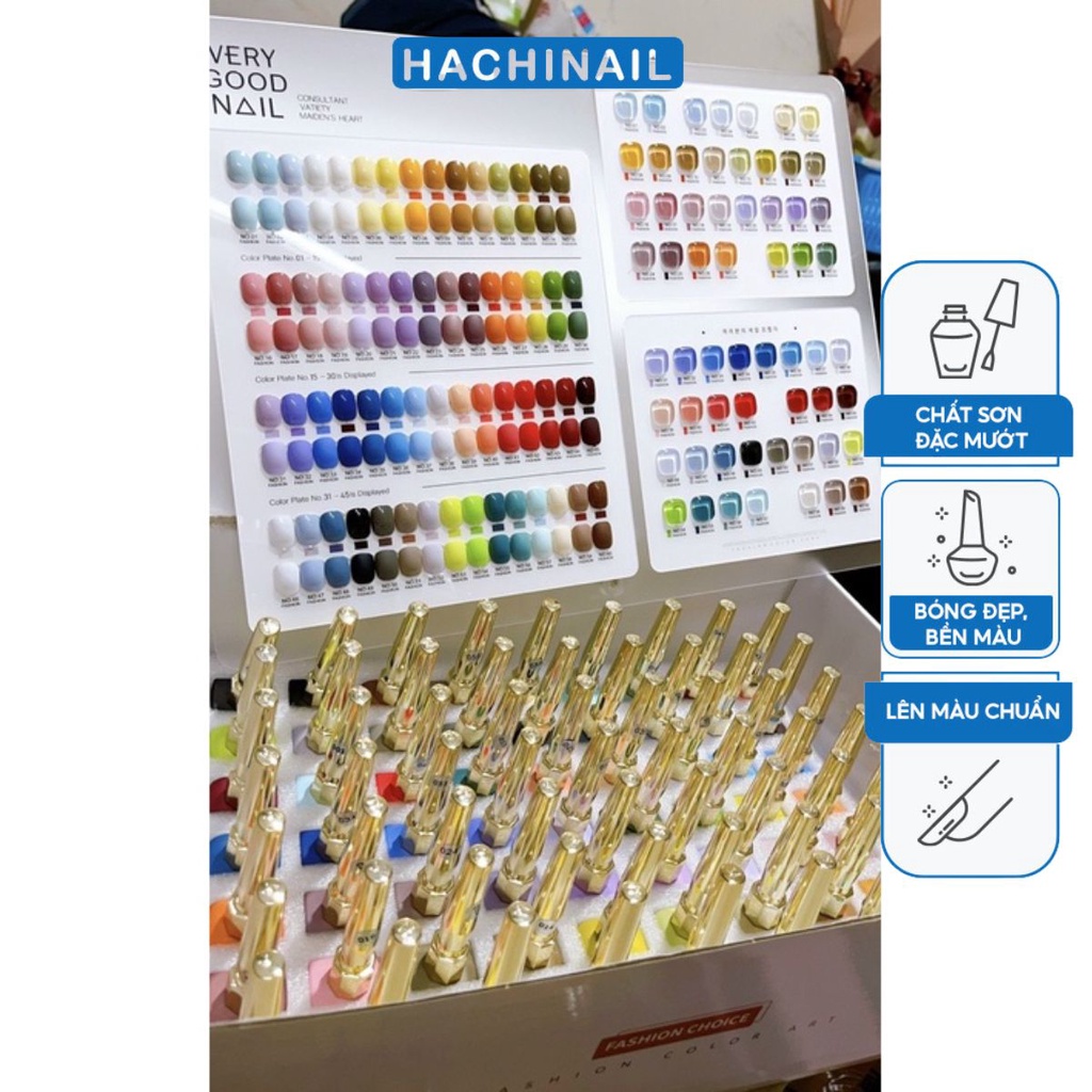 Set sơn gel Very Good Nail sơn gel 60 màu nắp vàng gold tone Hàn Quốc sơn đặc mướt tặng kèm bảng màu base top Hà Chi