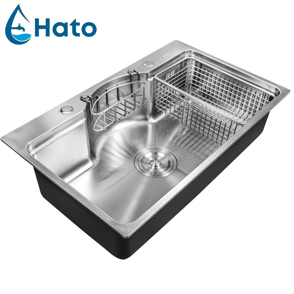 Chậu Rửa Bát 1 Hố HATO Inox SUS304 Dày 3.5 Ly, Bồn Rửa Chén 1 Ngăn Lớn Bán Nguyệt Kiểu Dáng Nhật Bản, Bảo Hành 5 Năm