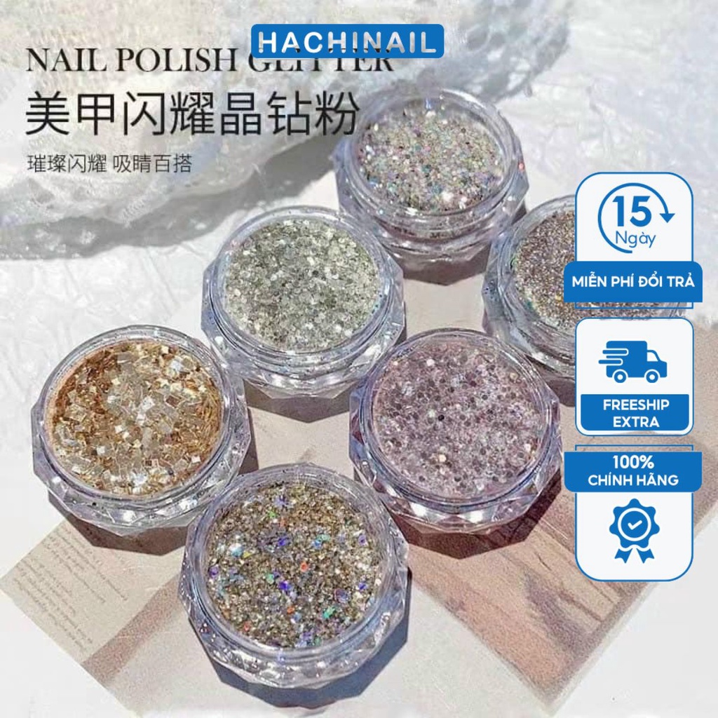 Set nhũ rắc 6 màu siêu sáng đẹp mịn dùng trang trí móng trang trí nail phụ kiện nail Hà Chi