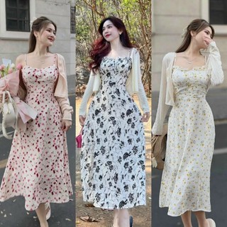 Set váy xinh xốp hoa có lót kèm khoác thun gân siêu xinh dễ thương (ĐẦM THIẾT KẾ ĐỘC QUYỀN NB25👗⭐️💯)
