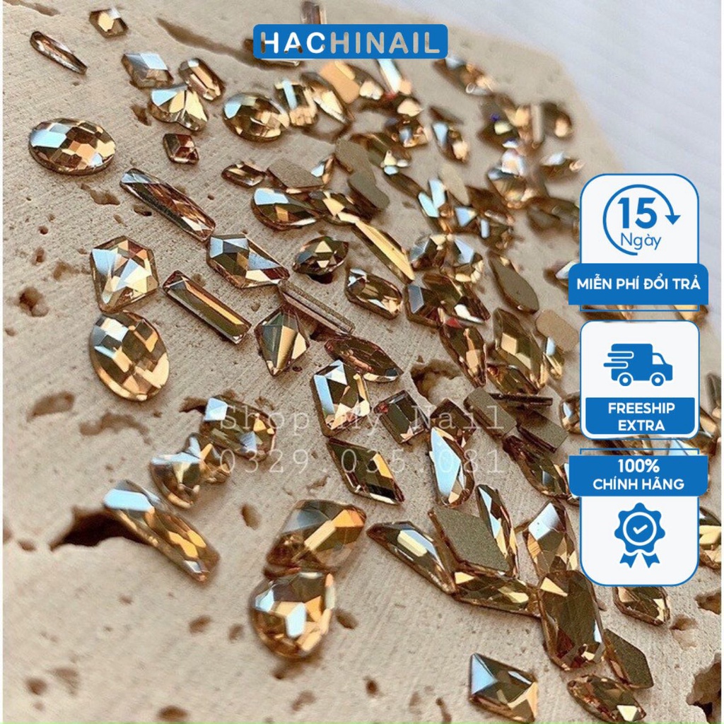 Đá khối chân bằng siêu sáng màu vàng trà mix 100 viên đa dạng kích thước và mẫu mã - Phụ kiện nail Hà Chi