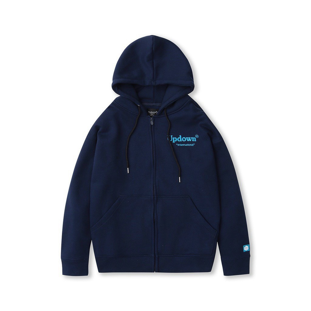 Áo Khoác Nỉ Nữ Khóa Kéo Có Nón Lớn Phối Dây Rút In Chữ Màu Form Rộng Kiểu Dáng Hàn Quốc NEW UNISEX