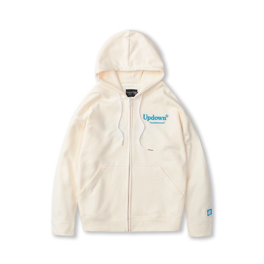 Áo Khoác Nỉ Nữ Khóa Kéo Có Nón Lớn Phối Dây Rút In Chữ Màu Form Rộng Kiểu Dáng Hàn Quốc NEW UNISEX