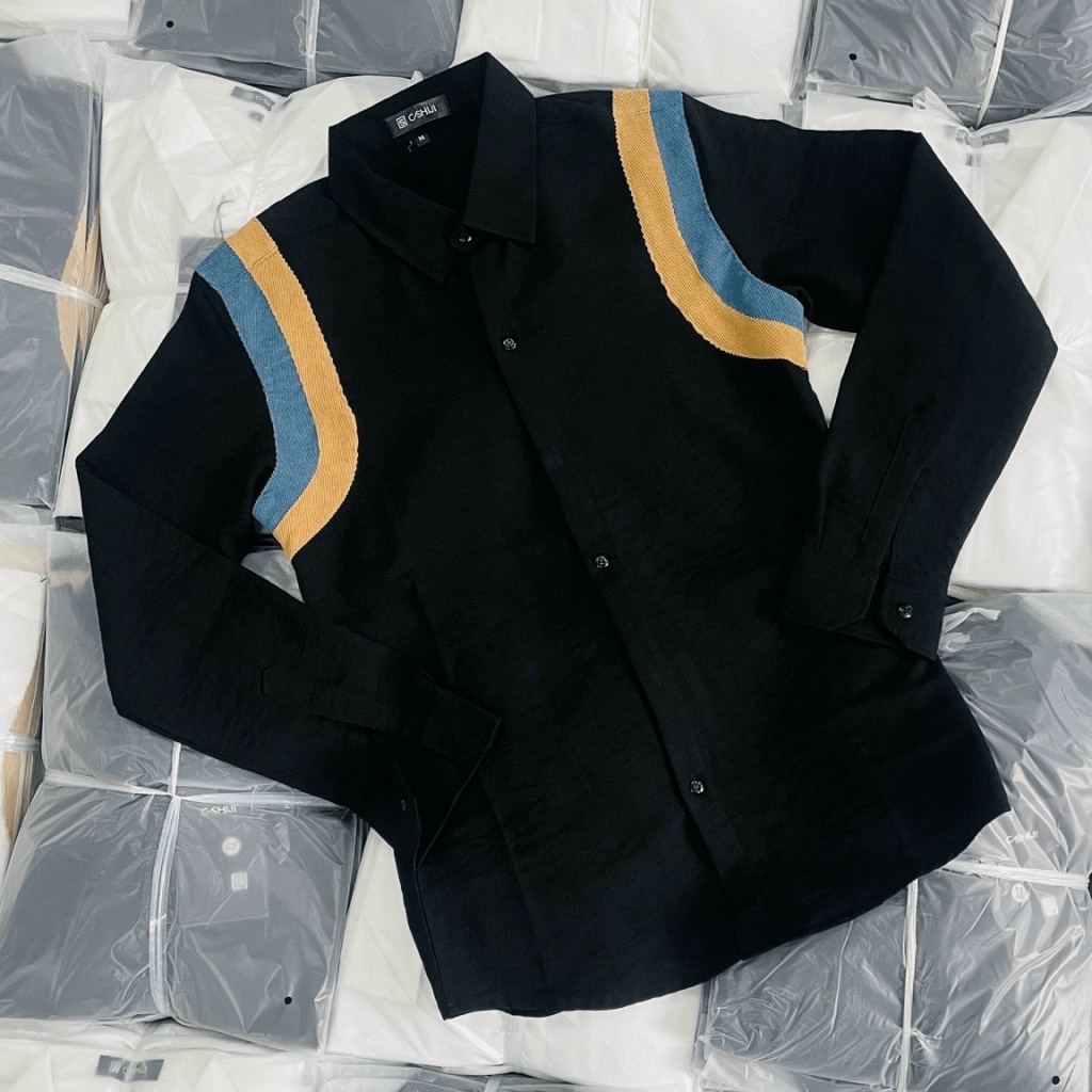 Áo Sơ Mi Nam Nữ tay Dài Vải Đũi Nhẹ Mát Phối Vai Form Chuẩn Hàn Quốc NEW UNISEX