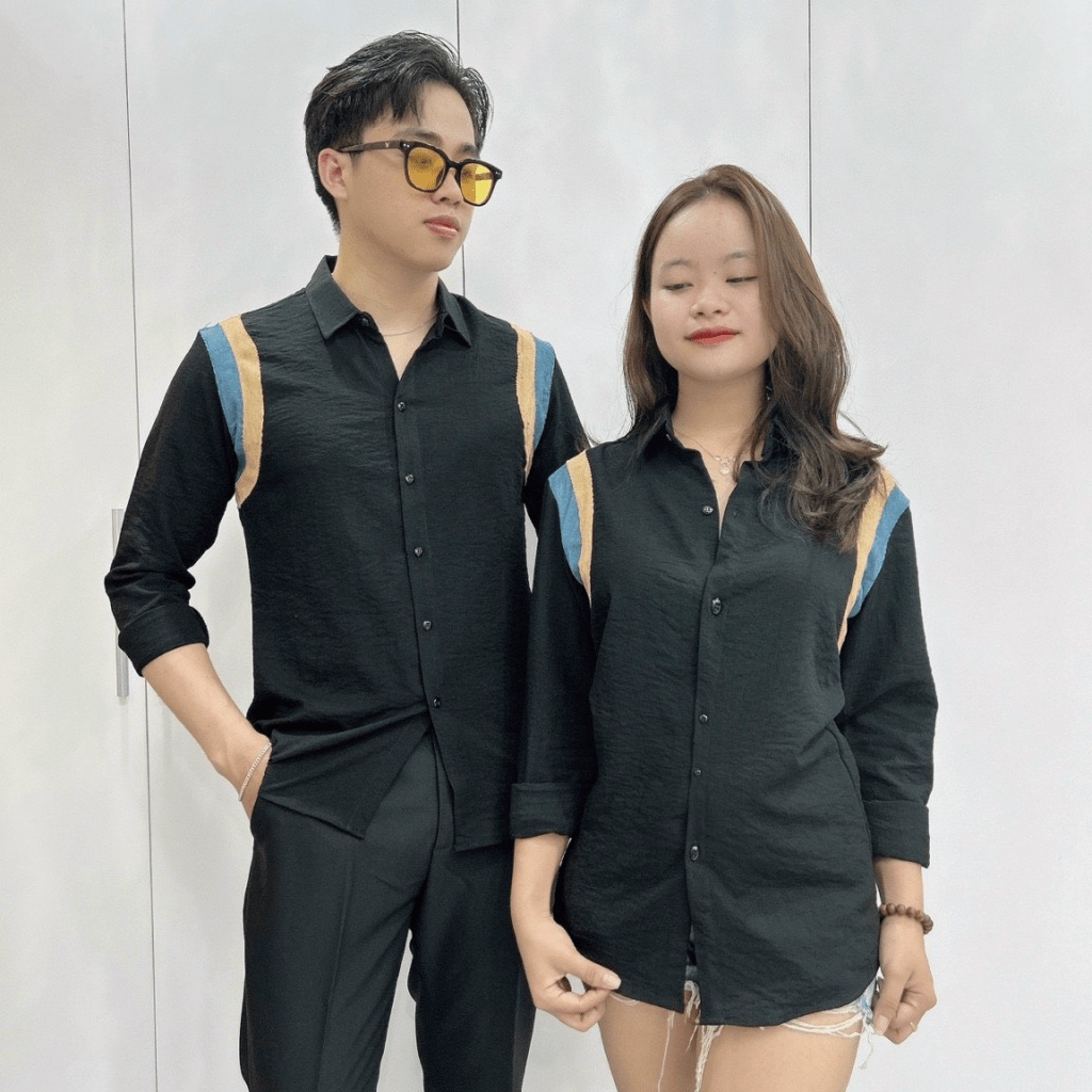 Áo Sơ Mi Nam Nữ tay Dài Vải Đũi Nhẹ Mát Phối Vai Form Chuẩn Hàn Quốc NEW UNISEX