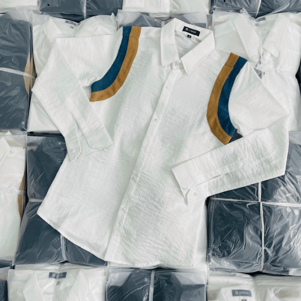 Áo Sơ Mi Nam Nữ tay Dài Vải Đũi Nhẹ Mát Phối Vai Form Chuẩn Hàn Quốc NEW UNISEX