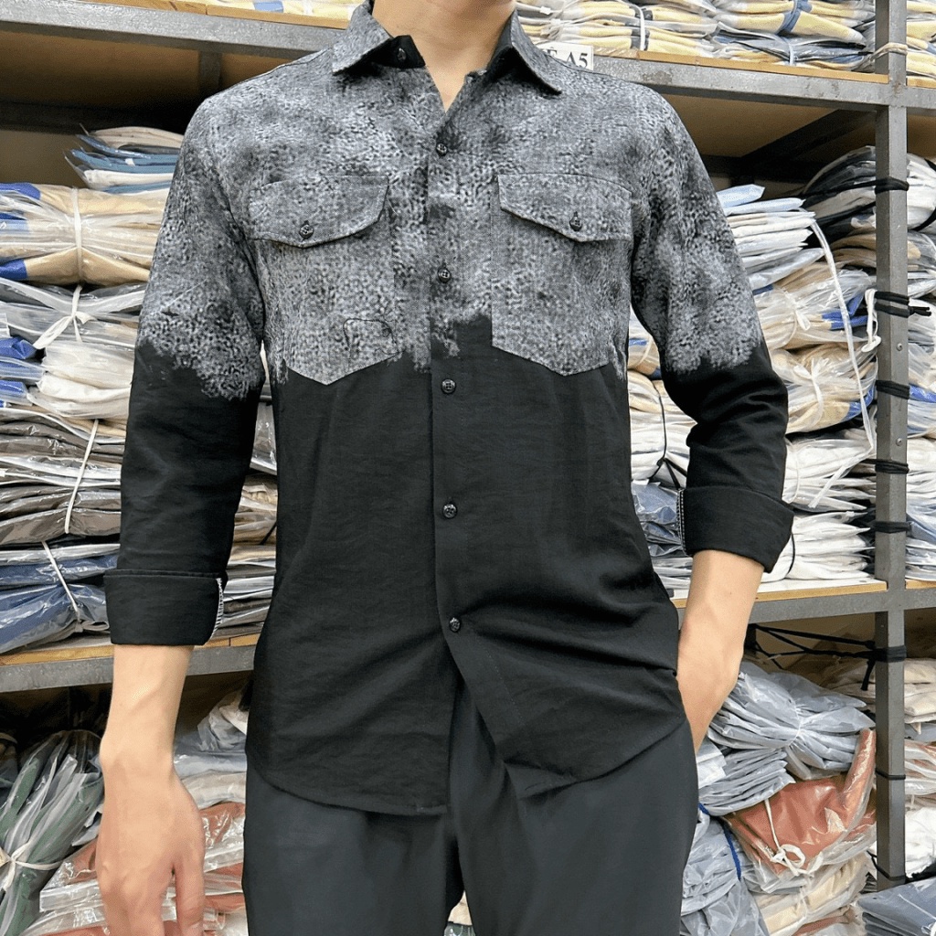 Áo Sơ Mi Nam Tay Dài Vải Đũi Có Túi Ngực , In Loang Màu Form Chuẩn Đẹp NEW UNISEX