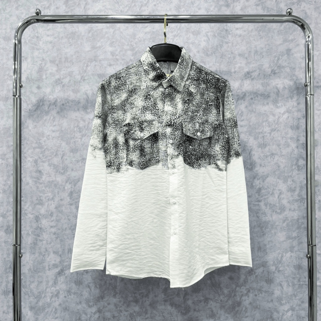 Áo Sơ Mi Nam Tay Dài Vải Đũi Có Túi Ngực , In Loang Màu Form Chuẩn Đẹp NEW UNISEX