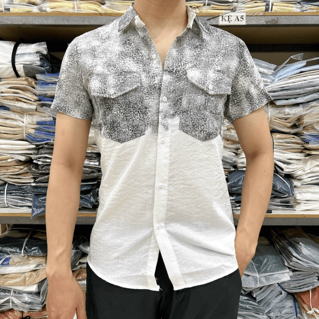 Áo Sơ Mi Nam Ngắn Tay Vải Đũi Loang Màu Có Túi Ngực Form Chuẩn Lịch Lãm NEW UNISEX