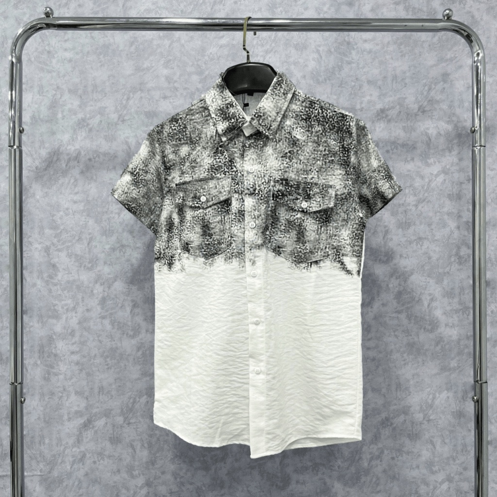 Áo Sơ Mi Nam Ngắn Tay Vải Đũi Loang Màu Có Túi Ngực Form Chuẩn Lịch Lãm NEW UNISEX