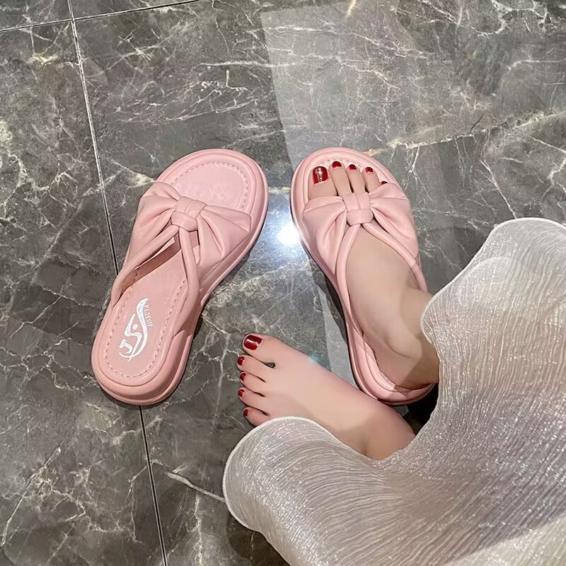 Dép lê đế cao đáy dày tăng chiều cao nơ mặc bên ngoài