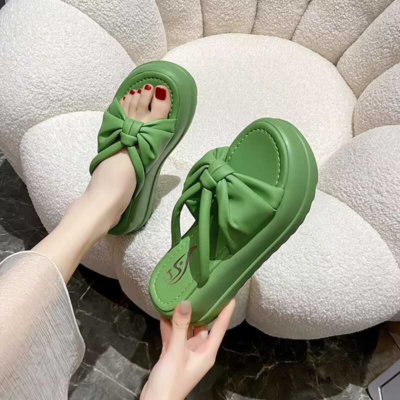 Dép lê đế cao đáy dày tăng chiều cao nơ mặc bên ngoài