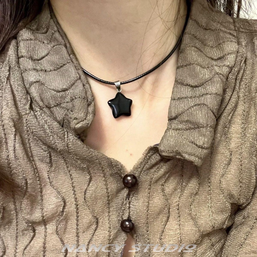Dây Chuyền Mặt Đá Obsidian Tự Nhiên Cao Cấp Thời Trang Mùa Hè Cho Nữ