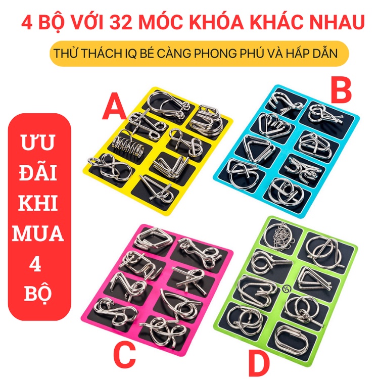 Combo 24 Móc Khóa IQ, Thử Thách Mở Khóa, Đồ Chơi Trí Tuệ Nhật Bản, Móc Khoá Tư Duy Thông Minh