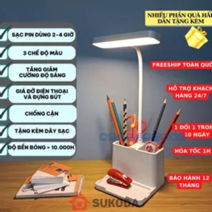 Đèn học để bàn chống cận làm việc bảo vệ mắt pin 2500 mAh 3 dải màu và tăng giảm độ sáng DH02 HP SHOP