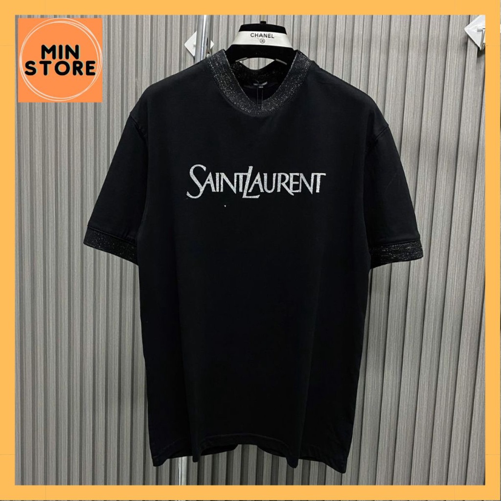 Áo Thun Tay Lỡ Sant Laurent Họa Tiết Chữ Kim Tuyến . Áo Phông Siêu Cấp Chất Cotton Cổ Bo Cực Đẹp Dành Cho Các Boy Phố