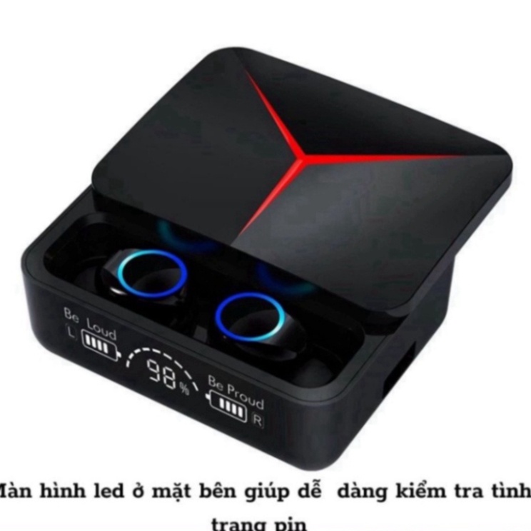 Tai nghe bluetooth M90 Pro TWS cảm ứng, màn hình led, chống nước, có mic đàm thoại, nghe nhạc, kiêm sạc dự phòng free sh