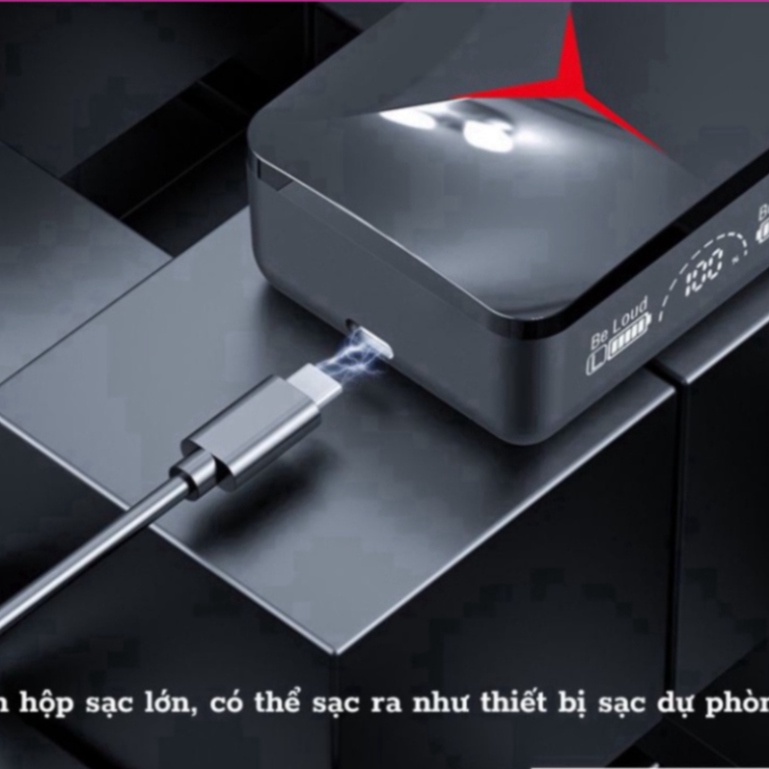 Tai nghe bluetooth M90 Pro TWS cảm ứng, màn hình led, chống nước, có mic đàm thoại, nghe nhạc, kiêm sạc dự phòng free sh