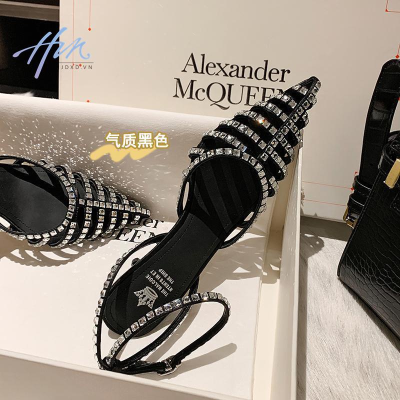 Giày Cao Gót Đính Đá Màu Đen Sang Trọng Thời Trang Mùa Hè Cho Nữ