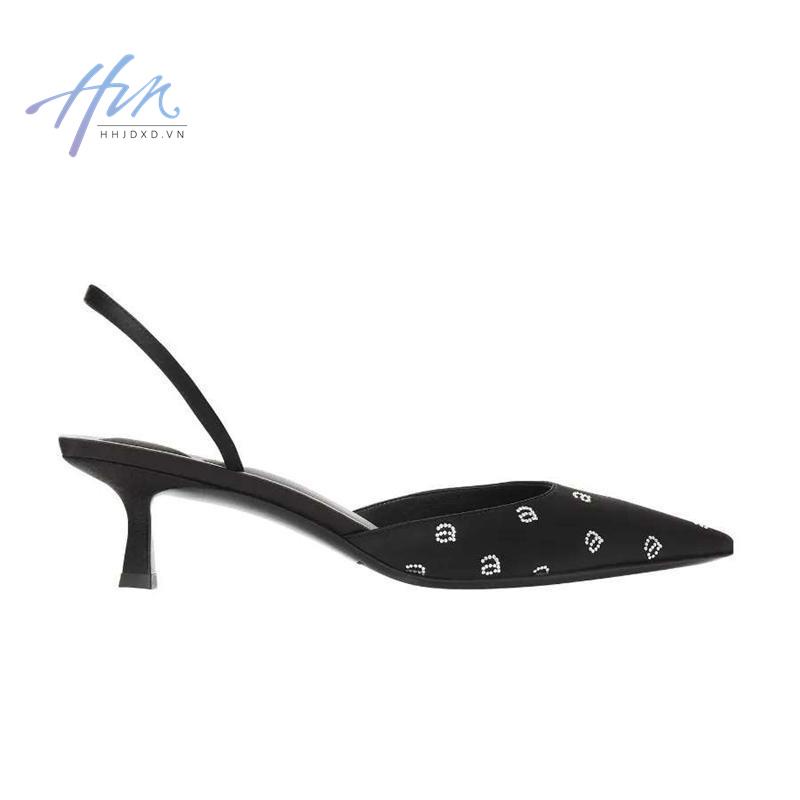 Sandal Cao Gót Mũi Nhọn Màu Đen Đính Đá Thời Trang Mùa Hè 2023 Cho Nữ