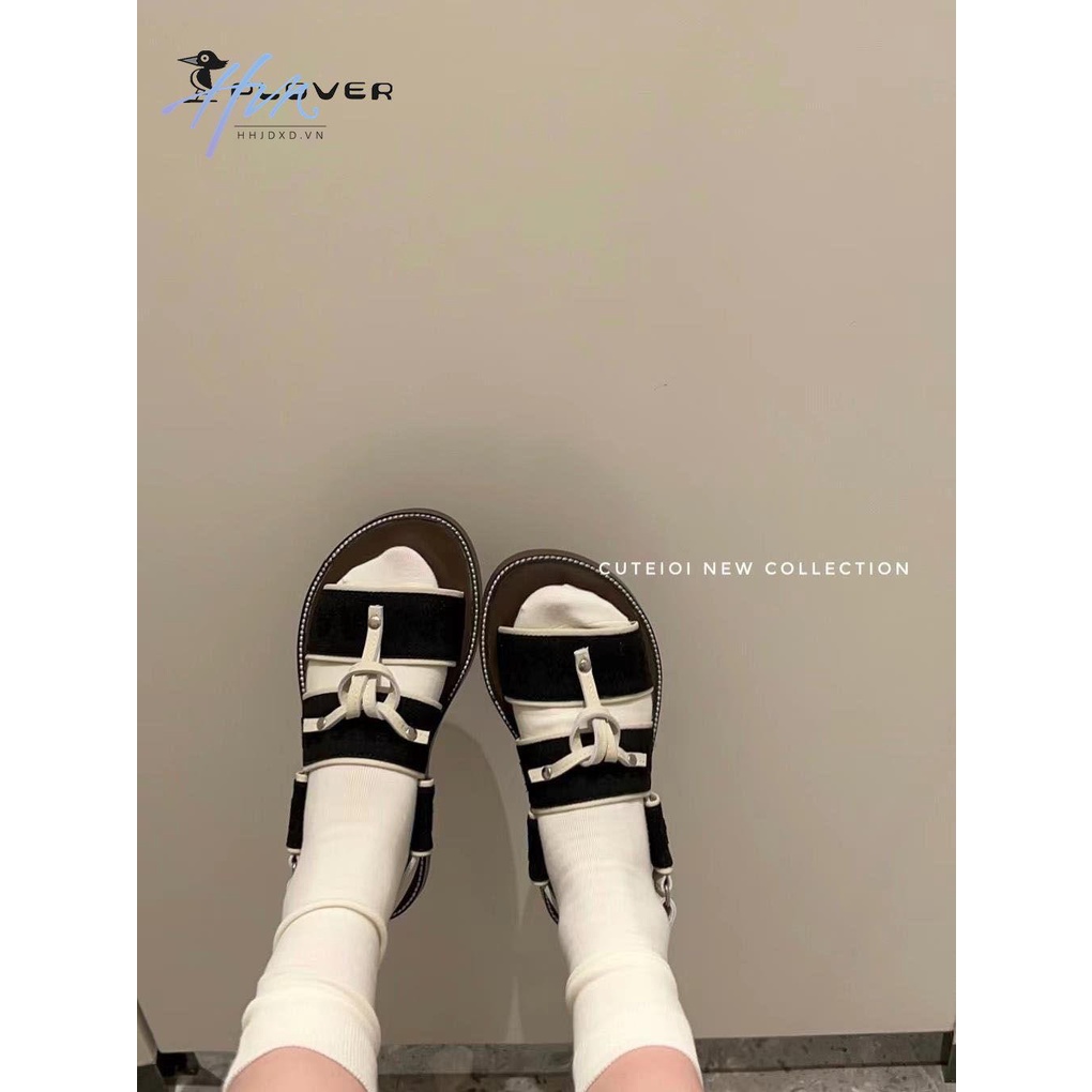 Giày Sandal Đế Mềm Phẳng Hở Ngón Mùa Hè Hàn Quốc Cổ Điển Cho Nữ