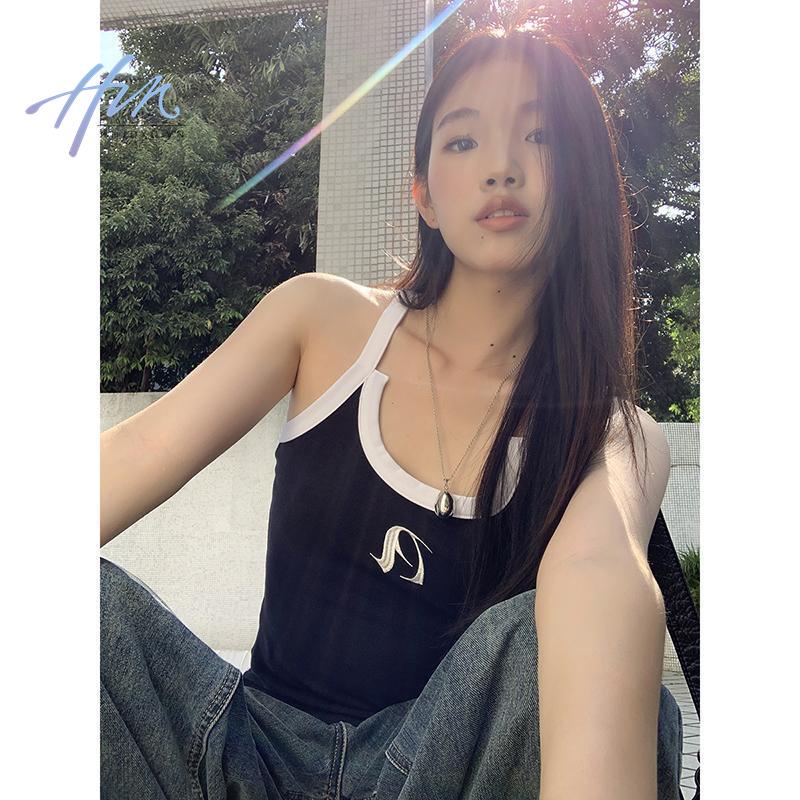 Áo Hai Dây Mùa Hè 2023 Thêu Họa Tiết Màu Tương Phản Phong Cách Mới Cho Nữ