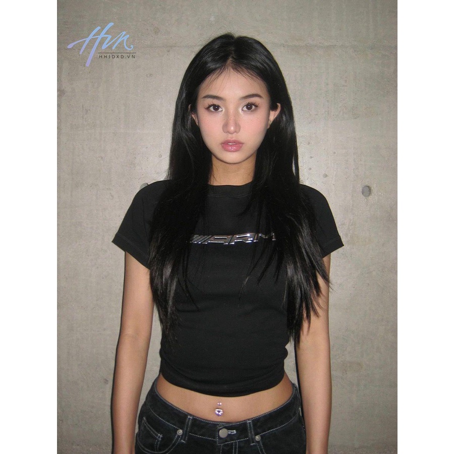 Áo Thun Ngắn Tay In Họa Tiết Kim Loại Thời Trang Dành Cho Nữ