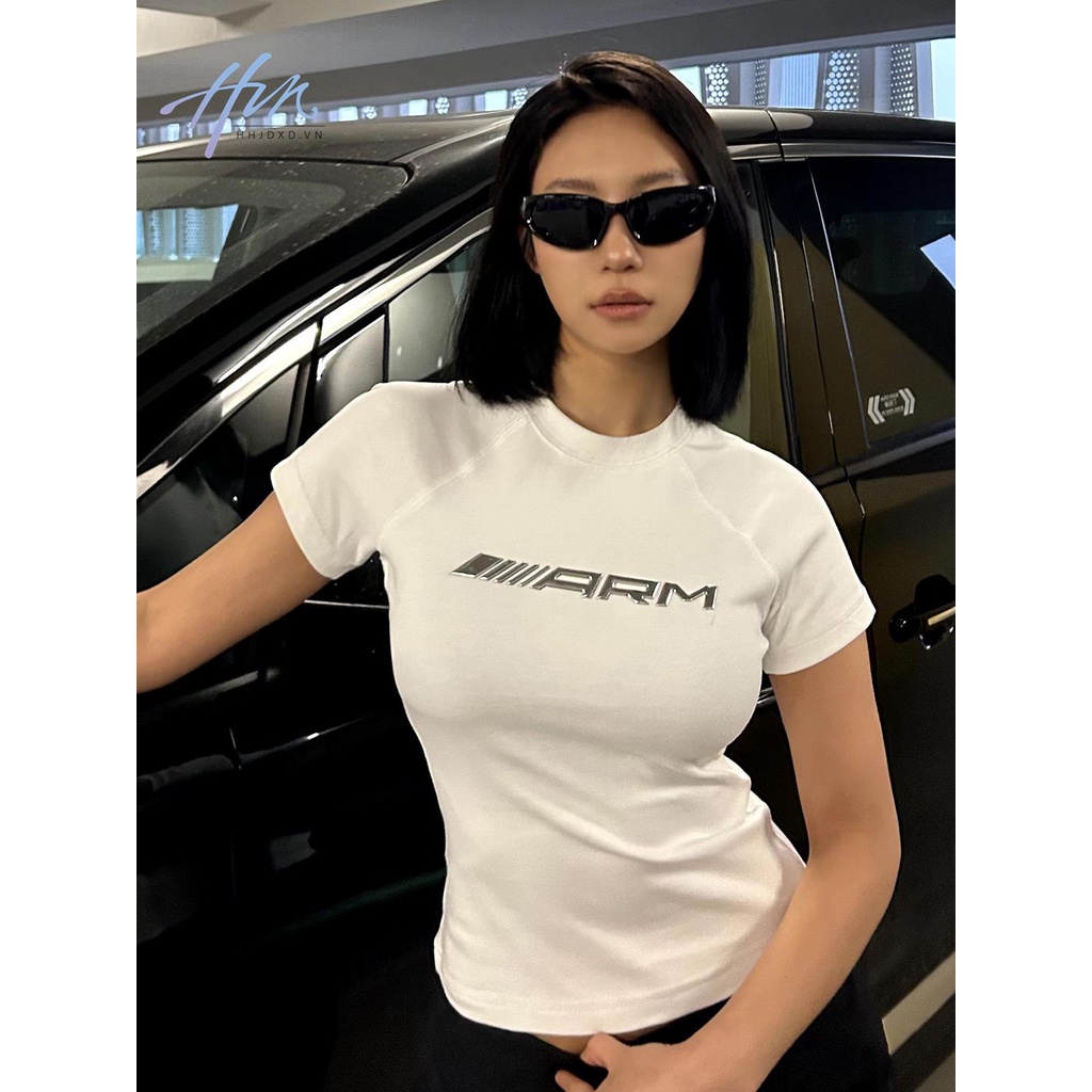 Áo Thun Ngắn Tay In Họa Tiết Kim Loại Thời Trang Dành Cho Nữ