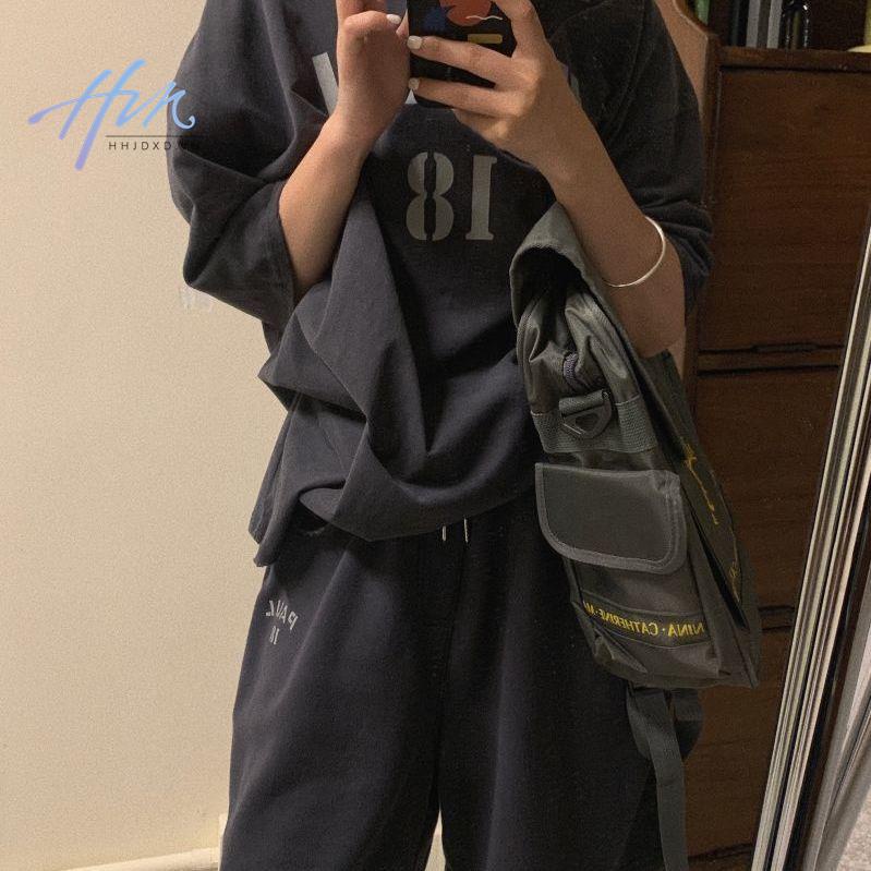 Bộ Đồ Thể Thao Hai Mảnh Áo Tay Ngắn Dáng Rộng Phong Cách Hong Kong Thời Trang Mùa Hè Hàng Mới 2021 Dành Cho Bạn Nữ Sinh