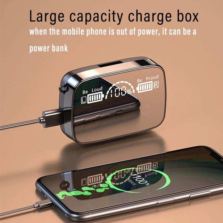 Tai nghe kiêm sạc dự phòng M19 chống ồn tốt có bass mạnh pin trâu 2500mAh HOT