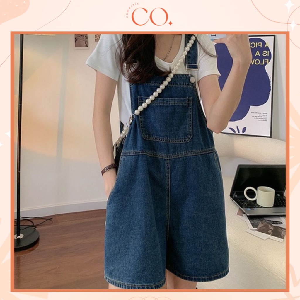 quần yếm jean kaki ống rộng phong cách, quần yếm nữ dễ thương_y9