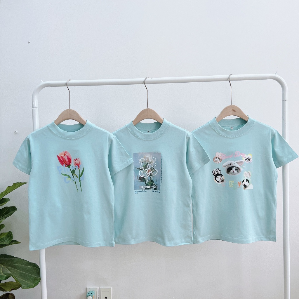 Áo Thun Nữ Baby Tee LYB màu xanh dễ thương form slim nhỏ có size chất vải Cotton 100%