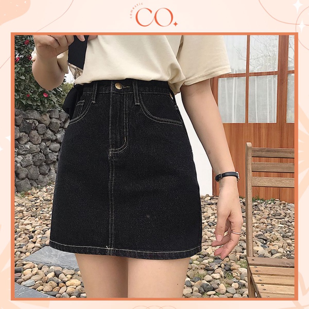 Chân váy jean nữ chữ A cạp cao, chân váy ôm ngắn lưng cao phong cách ulzzang_v01