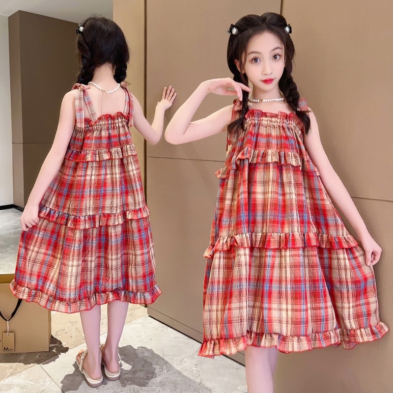 Đầm Công Chúa Hai Dây Họa Tiết Sọc Caro Phong Cách Hàn Quốc Thời Trang Cho Bé Gái. Váy Babydoll Cho Bé dáng maxxi